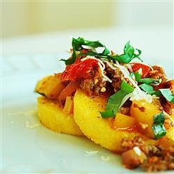 Polenta with Spicy Sausage-Veggie Sauce