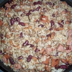 Ground Beef and Sausage in Red Beans and Rice