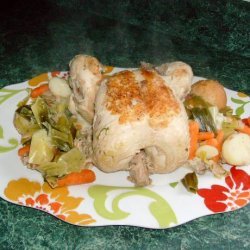 Chicken in a Pot With Leeks, Spring Onions, and Turnips