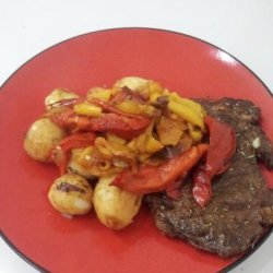 Rib-Eye Steaks With Roasted Red Peppers and Balsamic Vinegar