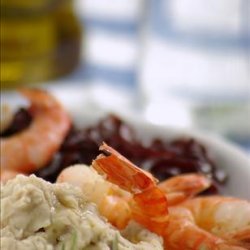 Prawns, Bean Purée and Onions in Red Wine