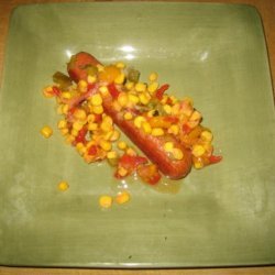 Fresh Corn Salsa With Grilled Beef Knockwurst