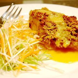 Macadamia-Crusted Sea Bass with Mango Cream Sauce