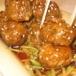 Meatballs in a Sweet 'n Spicy Asian Sauce With Warm Asian Slaw