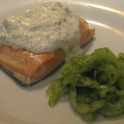 Poached Salmon with Cucumber Dill Sauce