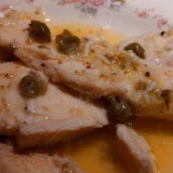 Poached Chicken in Olive Oil, Garlic, and Green Peppercorn Sauce