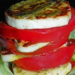 Haloumi and Pesto Tomato Stacks