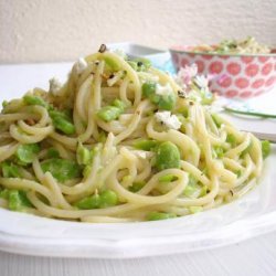 Spaghetti With Young Broad Beans and Goat Cheese