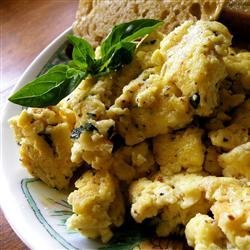 Creamy Cheesy Scrambled Eggs with Basil