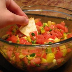 Watermelon & Peach Salsa With Cayenne Chips