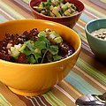 Beef and Black Bean Chili with Toasted Cumin Crema and Avocado Relish (Bobby Flay)