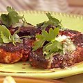 Buffalo Style Grilled French Cut Chicken Breasts with Blue Cheese Sauce and Jicama and Watermelon Salad (Bobby Flay)