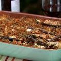 Eggplant Casserole with Red Pepper Pesto and Cajun Breadcrumbs (Bobby Flay)