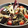 Farro Salad with Grilled Eggplant, Tomatoes and Onion (Bobby Flay)