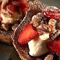 French Toast with Caramelized Pecans, Strawberries and Cream