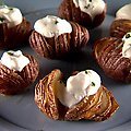 Garlic Hasselback Potatoes with Herbed Sour Cream (Sunny Anderson)