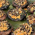 Grilled Portobellos Filled with Wild Rice-Almond Pilaf and Piquillo Pepper Vinaigrette (Bobby Flay)