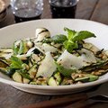 Grilled Zucchini Salad with Lemon-Herb Vinaigrette and Shaved Romano and Toasted Pine Nuts (Bobby Flay)