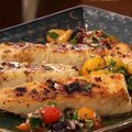 Halibut with Charred Garlic Oil and Tomato Relish (Bobby Flay)