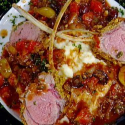 Rack of Lamb with Creole Mustard Crust, Rosemary-Lamb Jus, and Herbed Potato Cake (Emeril Lagasse)