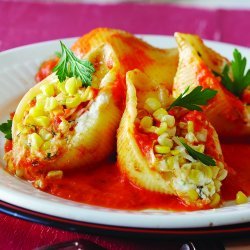 Three Cheese Stuffed Shells with Roasted Red Pepper Sauce