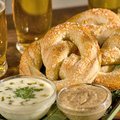 Soft Pretzels with Queso Poblano Sauce and Mustard Sauce (Bobby Flay)