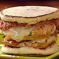 Turkey Bacon Double Cheese Burgers with Fire Roasted Tomato Sauce (Rachael Ray)