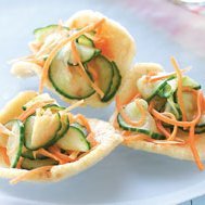 Cucumber And Carrot Slaw On Shrimp Chips