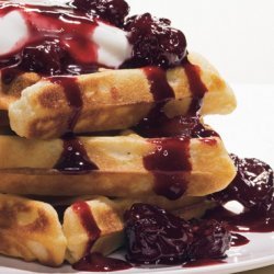 Buttermilk Waffles with Cherry-Almond Sauce