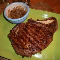 Rib Eyes With Honey Bourbon Caramelized Onions