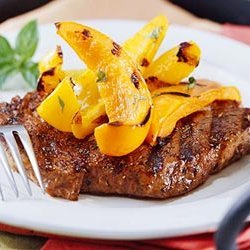 Peppered Ribeye Steak With Grilled Sweet Peppers