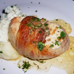 Bacon Wrapped Pork Chops With Blue Cheese Mashed P...