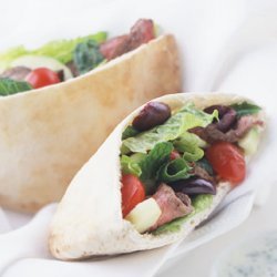 Lamb Souvlaki Sandwiches with Greek Salad and Tsatsiki Sauce
