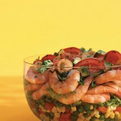 Layered Shrimp Corn And Pea Salad