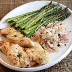 Chicken Cutlets with Asparagus, Capers, and Shallots