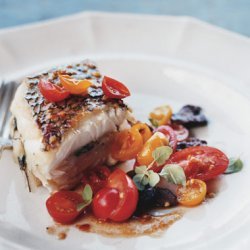 Roasted Black Sea Bass with Tomato and Olive Salad