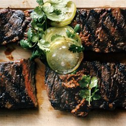 Grilled Skirt Steaks with Tomatillos Two Ways