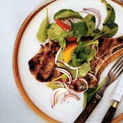 Grilled Veal Chops with Arugula and Basil Salad