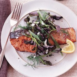 Salmon with Lemon-Pepper Sauce and Watercress-Herb Salad