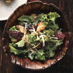 Raw Mustard Greens Salad with Gruyère and Anchovy Croutons