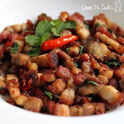 Stir Fry Roast Pork With Mint Leaves