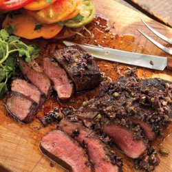 Grilled Flatiron Steaks with Tomatoes and Tapenade