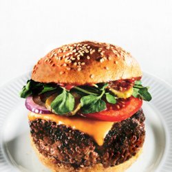 Triple-Beef Cheeseburgers with Spiced Ketchup and Red Vinegar Pickles