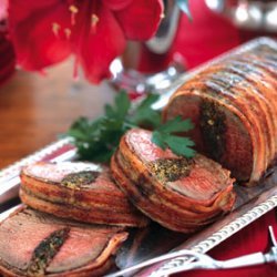 Bacon-Wrapped Beef Tenderloin with Herb Stuffing