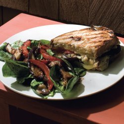 Eggplant, Red Pepper, and Fontina Panini with Spinach Salad