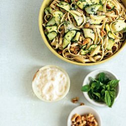 Fettuccine with Walnuts, Zucchini Ribbons, and Pecorino Romano