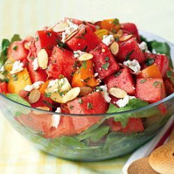 Tomato-Watermelon Salad with Feta and Toasted Almonds