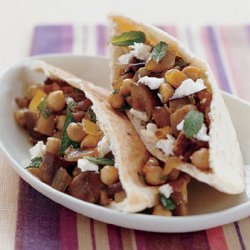 Feta, Garbanzo Bean, and Eggplant Pita Sandwiches