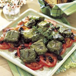 Goat Cheese in Grape Leaves with Tomato and Olive Salad