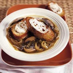 Caramelized Onion and Portobello Mushroom Soup with Goat Cheese Croutons